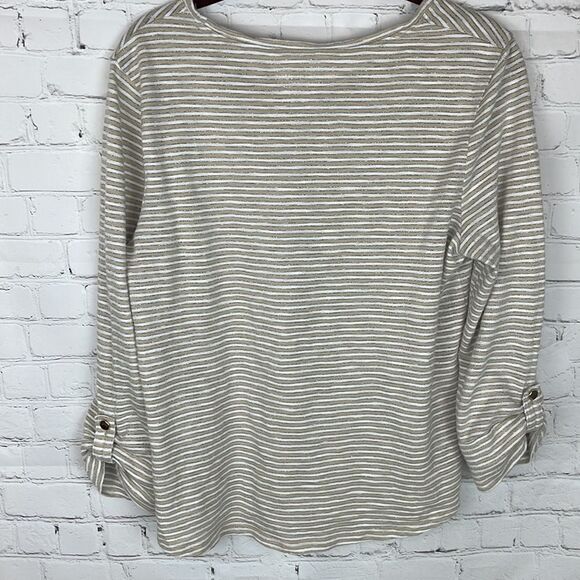 Chico’s Striped Shirt with Silver Sparkle Stripe Size Medium - Picture 5 of 5